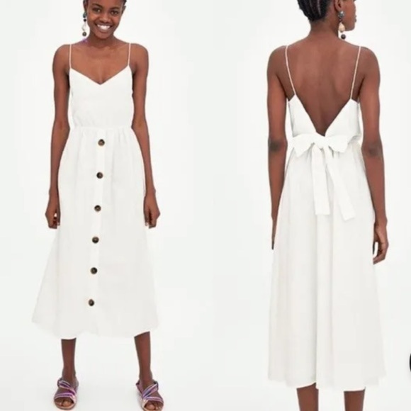 Zara trf Neutral tie back knot Dress Size M‎ romance simmer vacation midi straps - Picture 5 of 14